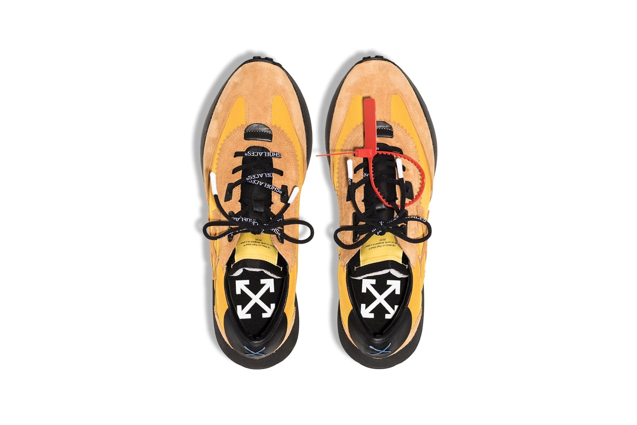 Off-White™ Running Sneaker Release Information Drop Date Cop Buy Now Virgil Abloh Design Black White Yellow Suede Rubber Nylon Track Run