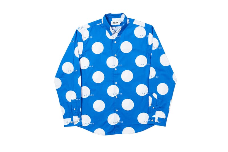 Palace Summer 2019 Week 7 Drop release info beach shorts button up shirts graphic t shirts blue polka dots crew necks