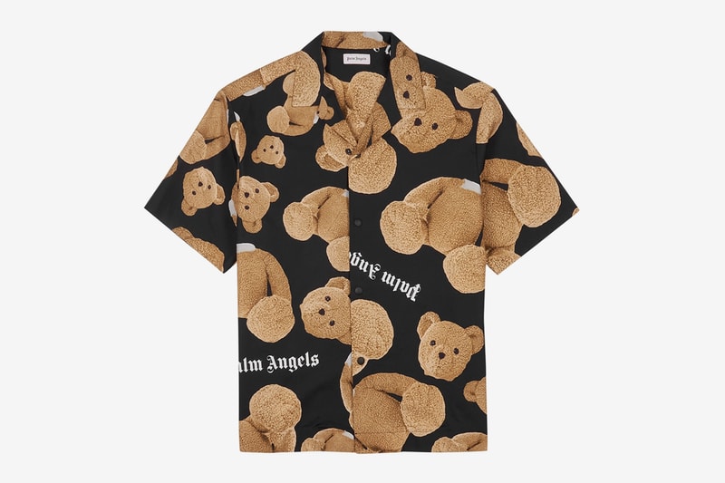 Palm Angels "Kill The Bear" Black Cotton Shirt Shell sweatpants francesco ragazzi streetwear camp collar elastic cuffs teddy bear decapitated