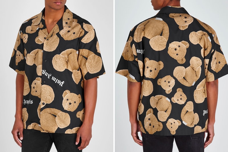 Palm Angels "Kill The Bear" Black Cotton Shirt Shell sweatpants francesco ragazzi streetwear camp collar elastic cuffs teddy bear decapitated