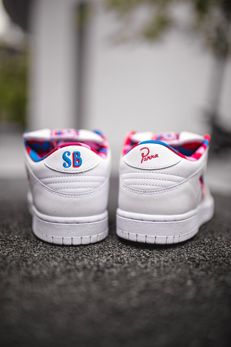 parra nike sb dunk low closer look sneaker collaboration closer look on feet release date info colorway
