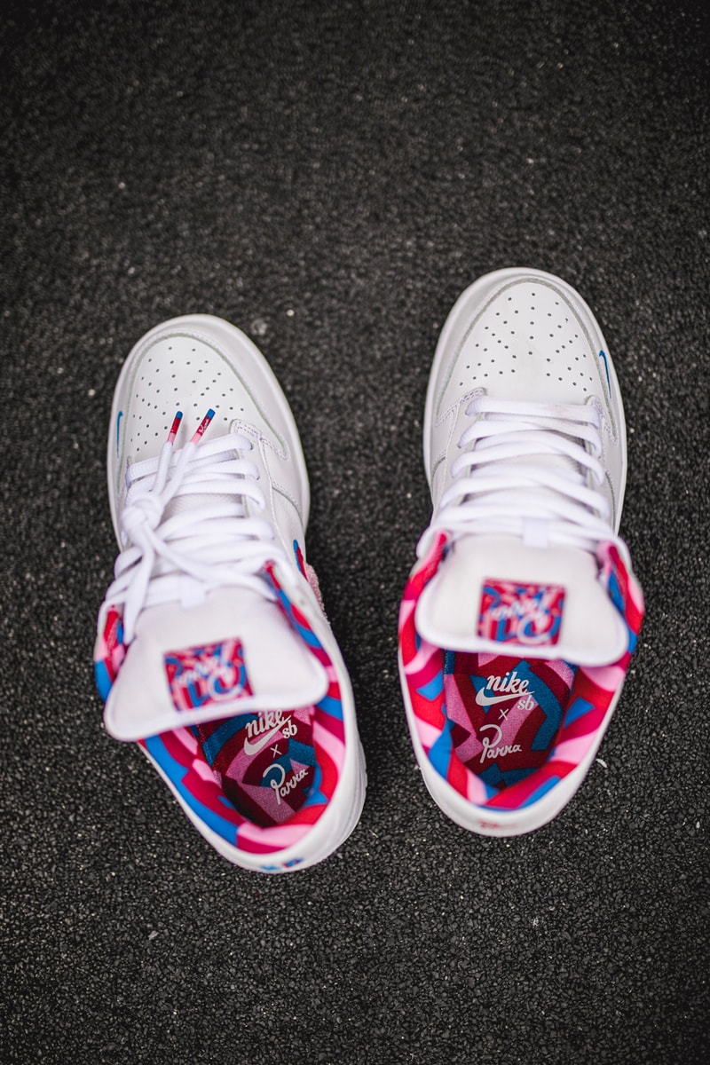 parra nike sb dunk low closer look sneaker collaboration closer look on feet release date info colorway