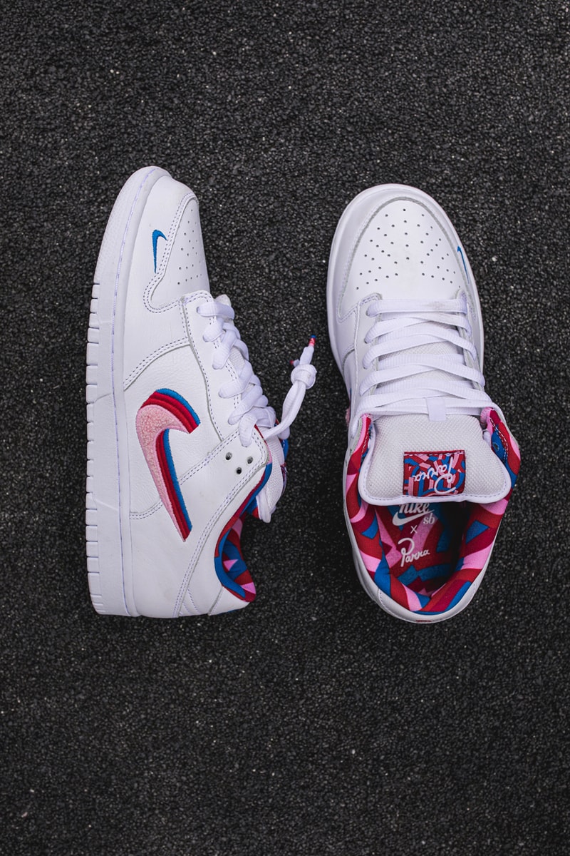 parra nike sb dunk low closer look sneaker collaboration closer look on feet release date info colorway