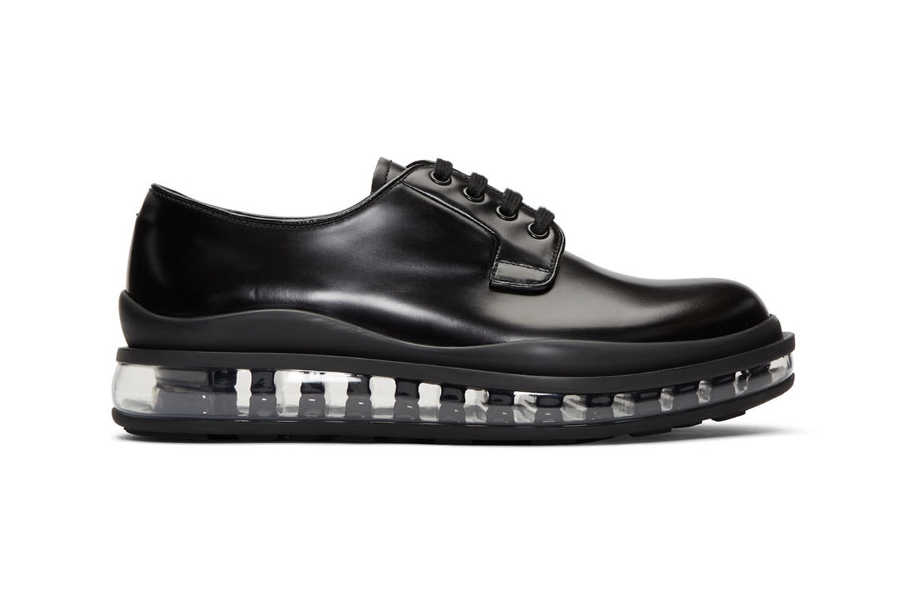 prada black leather bounce derbys shoes release clear translucent sole