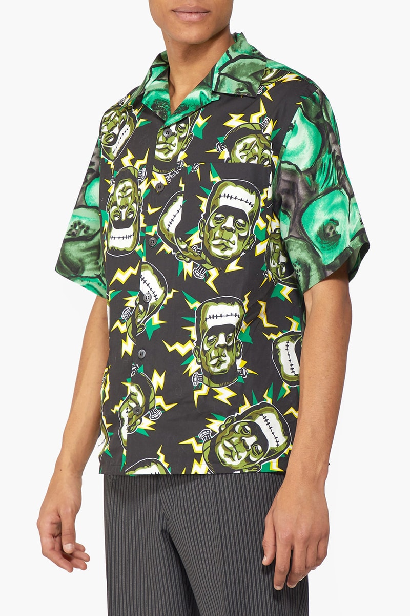 Prada Frankenstein Print Poplin Shirt Cuban Collar Contrast Poppy Pattern Miuccia Fall/Winter 2019 FW19 Collection Runway Piece Dynamic Rose Panel MATCHESFASHION.COM