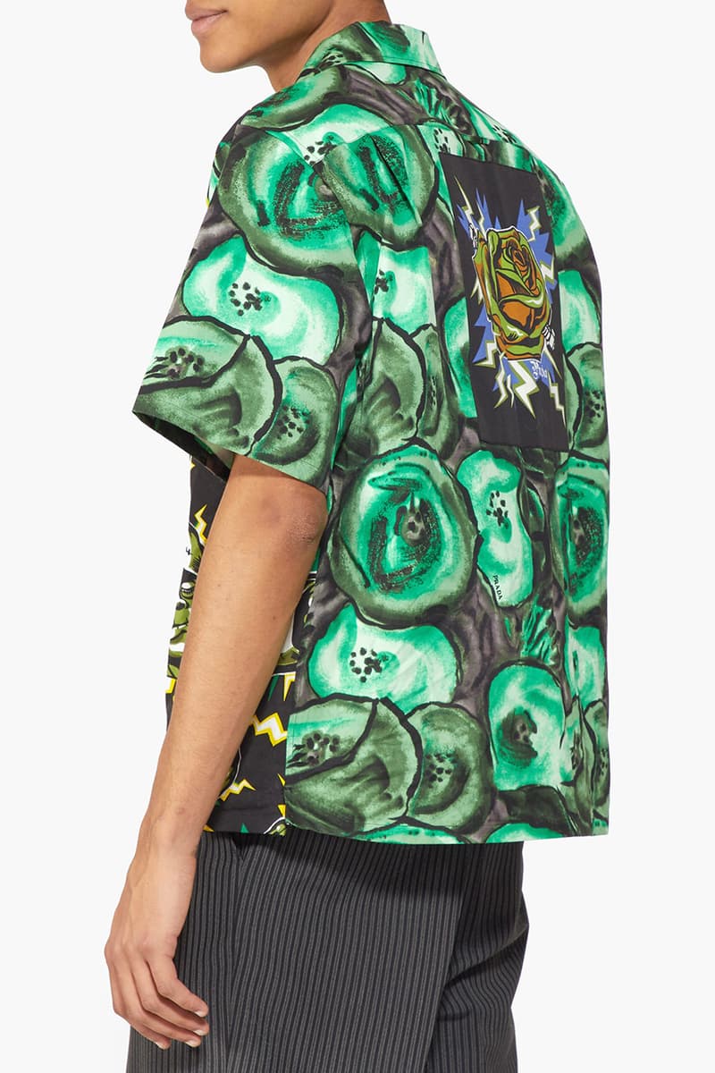 Prada Frankenstein Print Poplin Shirt Cuban Collar Contrast Poppy Pattern Miuccia Fall/Winter 2019 FW19 Collection Runway Piece Dynamic Rose Panel MATCHESFASHION.COM