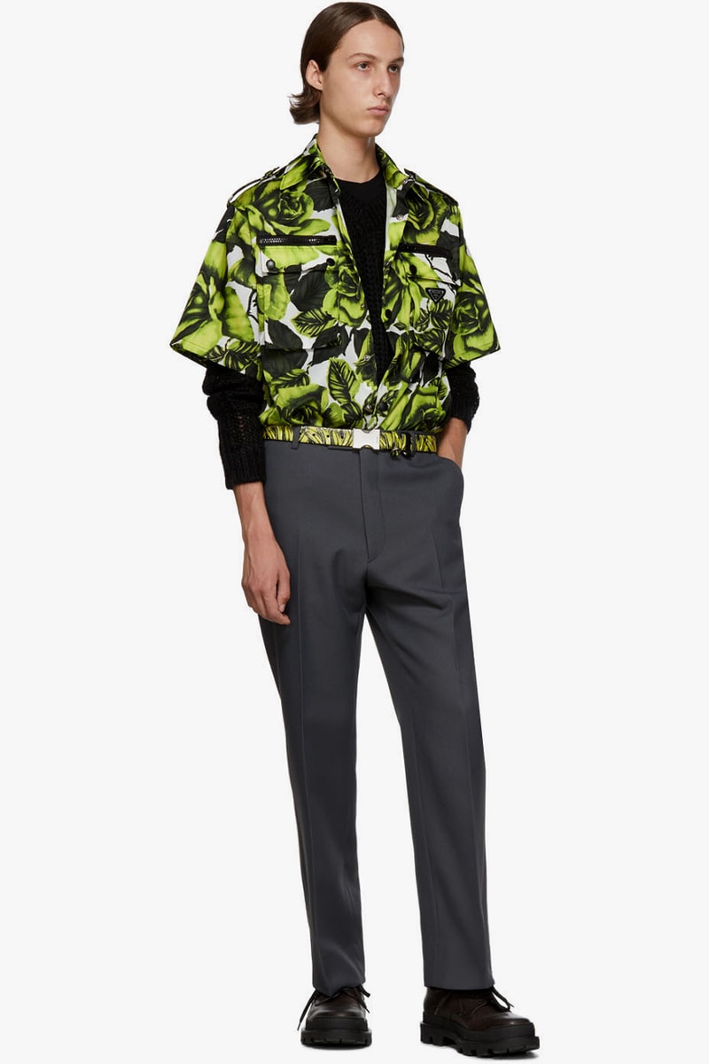 prada green white big rose print bowling shirt release 
