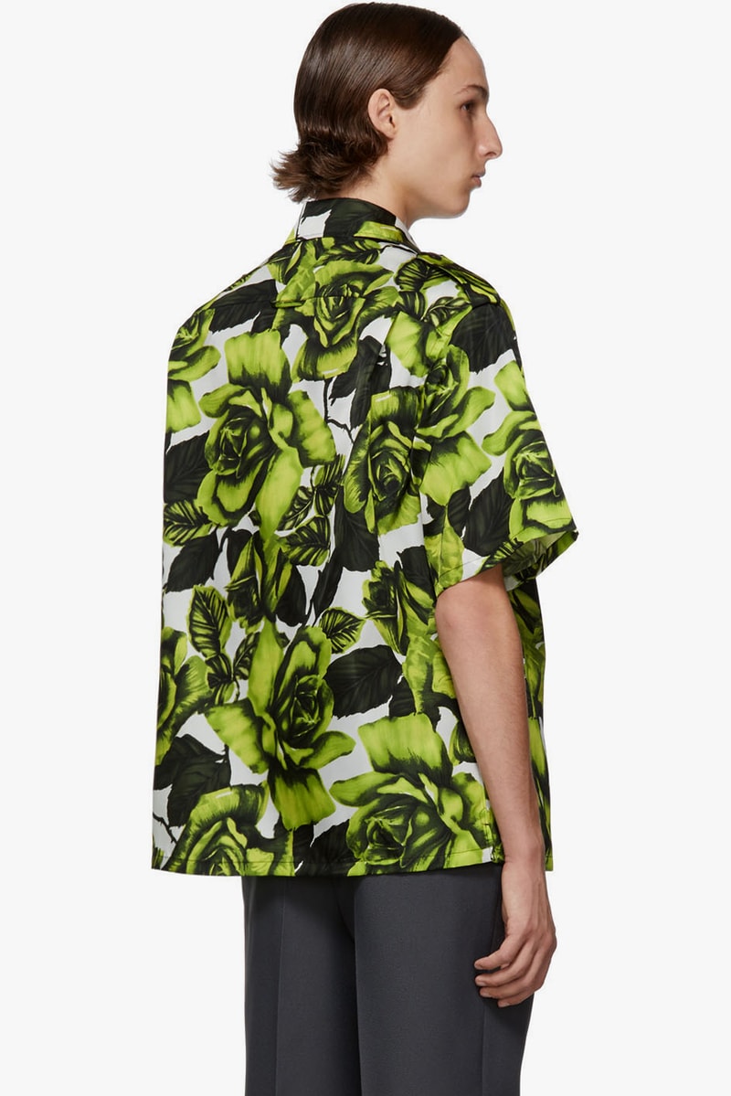 prada green white big rose print bowling shirt release 