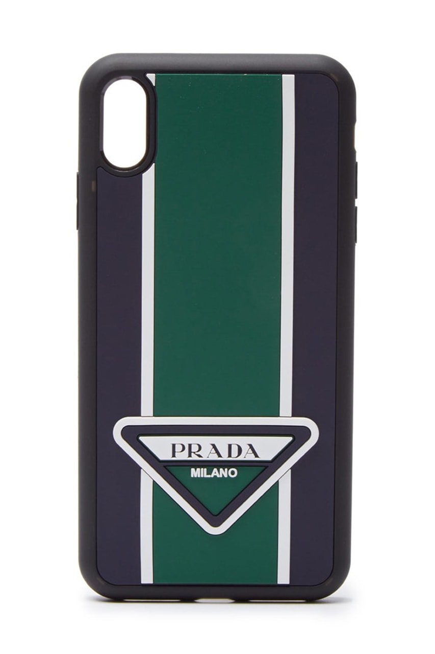 Prada Logo stripe iPhone XS Max Case Sporty Fall Winter 2019 Italian luxury hard shell rubber case triangle logo milano