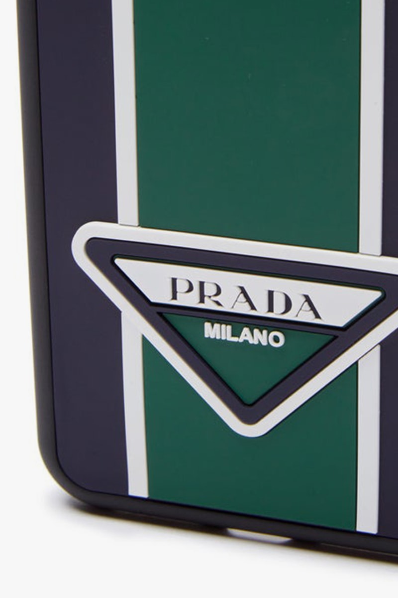 Prada Logo stripe iPhone XS Max Case Sporty Fall Winter 2019 Italian luxury hard shell rubber case triangle logo milano