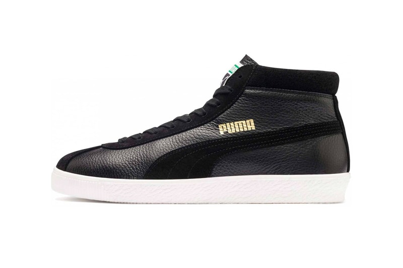 PUMA Basket 68 Mid White Black Vintage Silhouette Sneakers suede soft cotton collar high ankle gold trim side stripes 1968 original archives