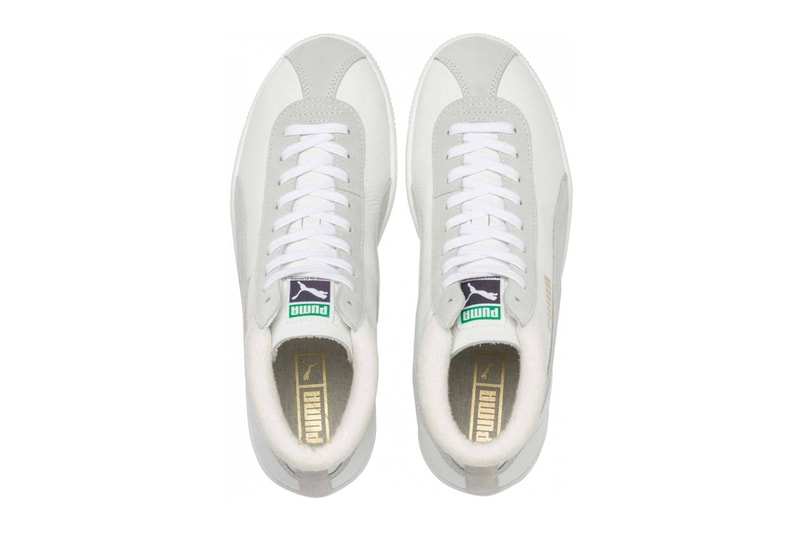 PUMA Basket 68 Mid White Black Vintage Silhouette Sneakers suede soft cotton collar high ankle gold trim side stripes 1968 original archives