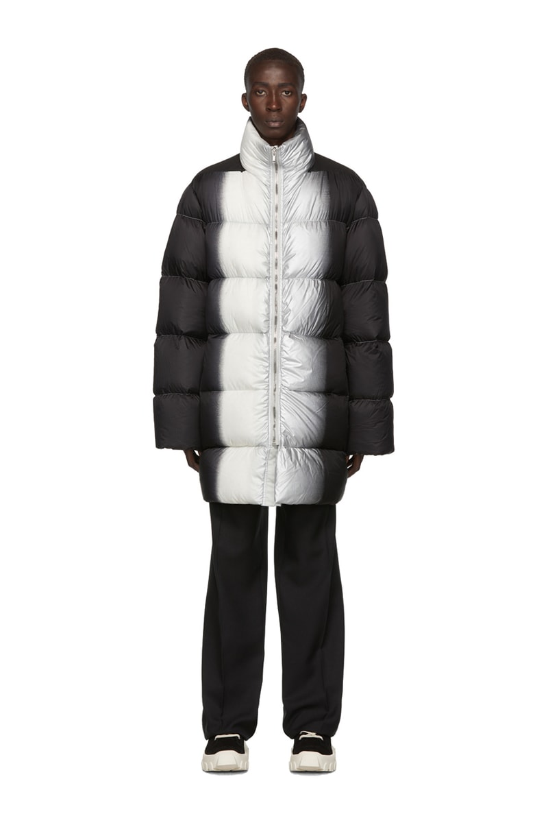 Rick Owens Black Down Jumbo Duvet Jacket Black Silver White Gradient Fade Sling Shoulder goose quilted contrast stitching made in italy 