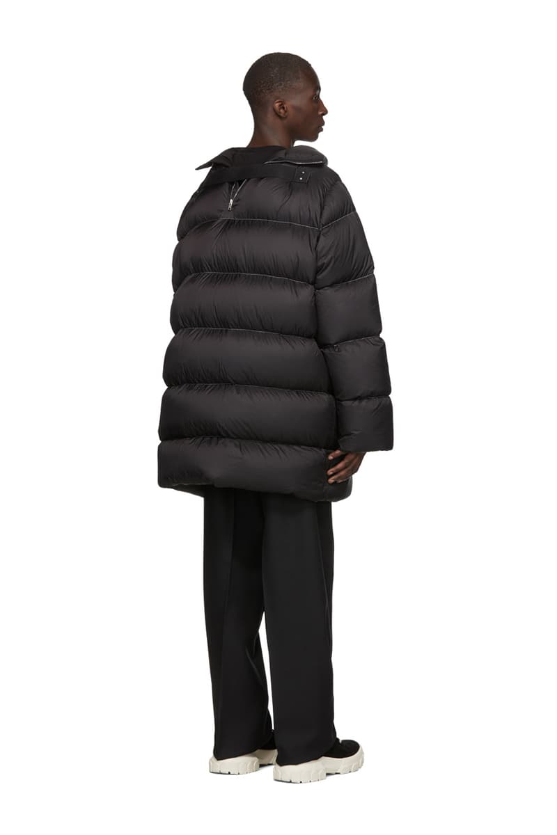 Rick Owens Black Down Jumbo Duvet Jacket Black Silver White Gradient Fade Sling Shoulder goose quilted contrast stitching made in italy 