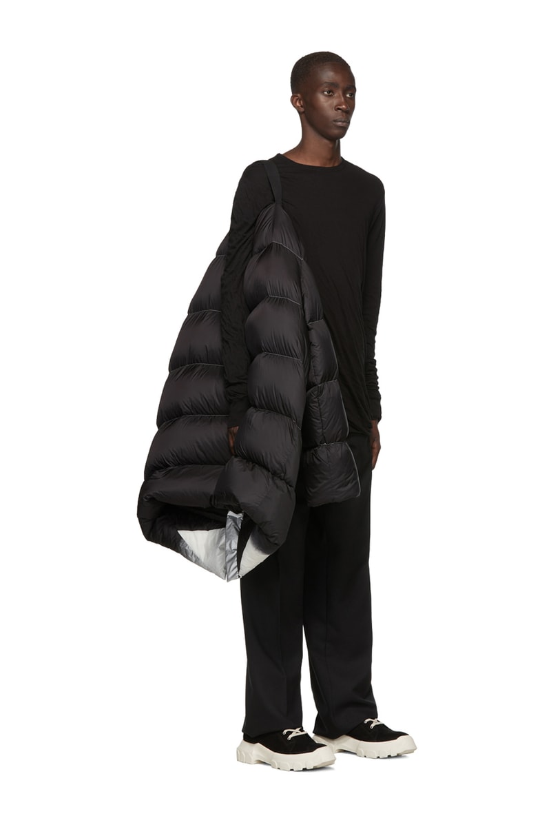 Rick Owens Black Down Jumbo Duvet Jacket Black Silver White Gradient Fade Sling Shoulder goose quilted contrast stitching made in italy 