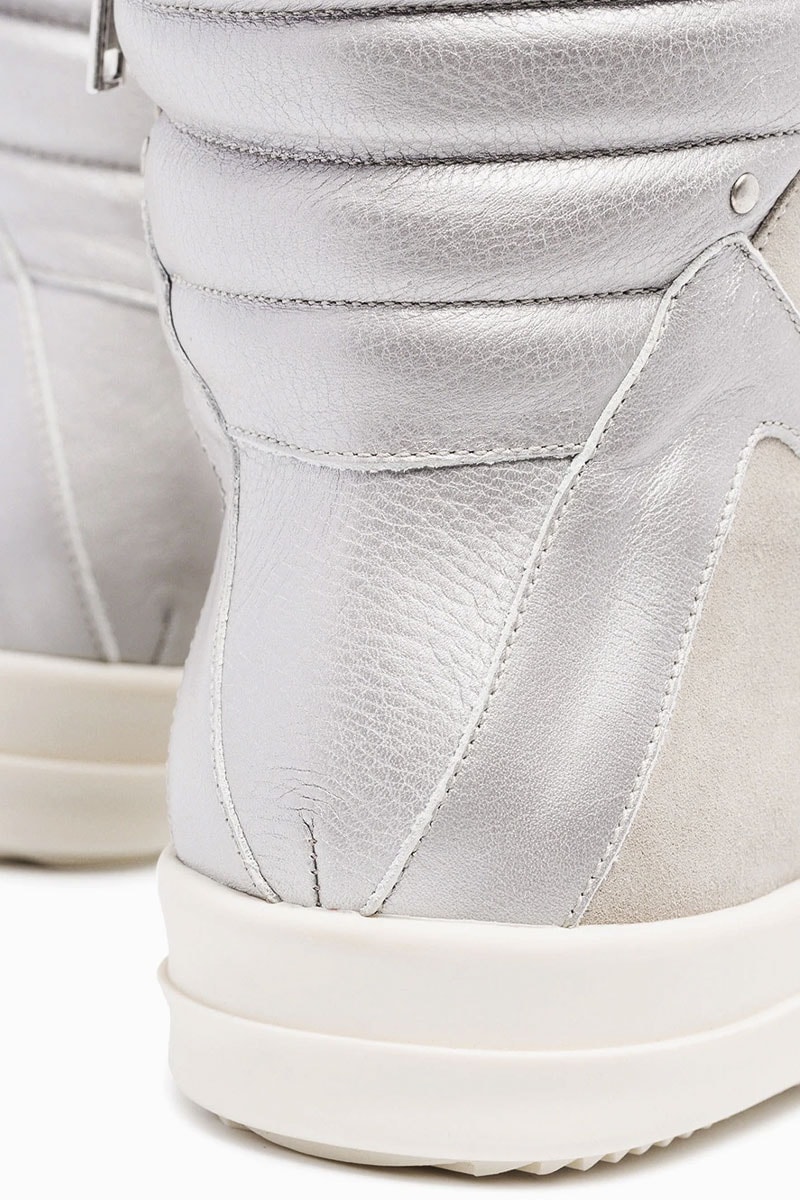 Rick Owens Geobasket High-Top Sneakers Ivory Silver Release Red