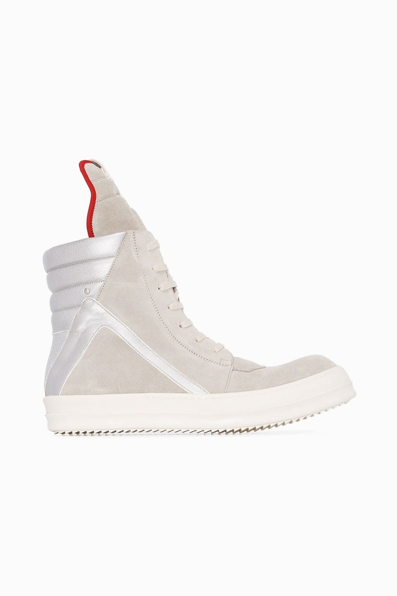 Rick Owens Geobasket High-Top Sneakers Ivory Silver Release Red