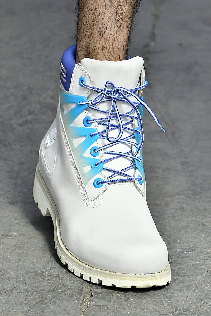 blue and white timbs