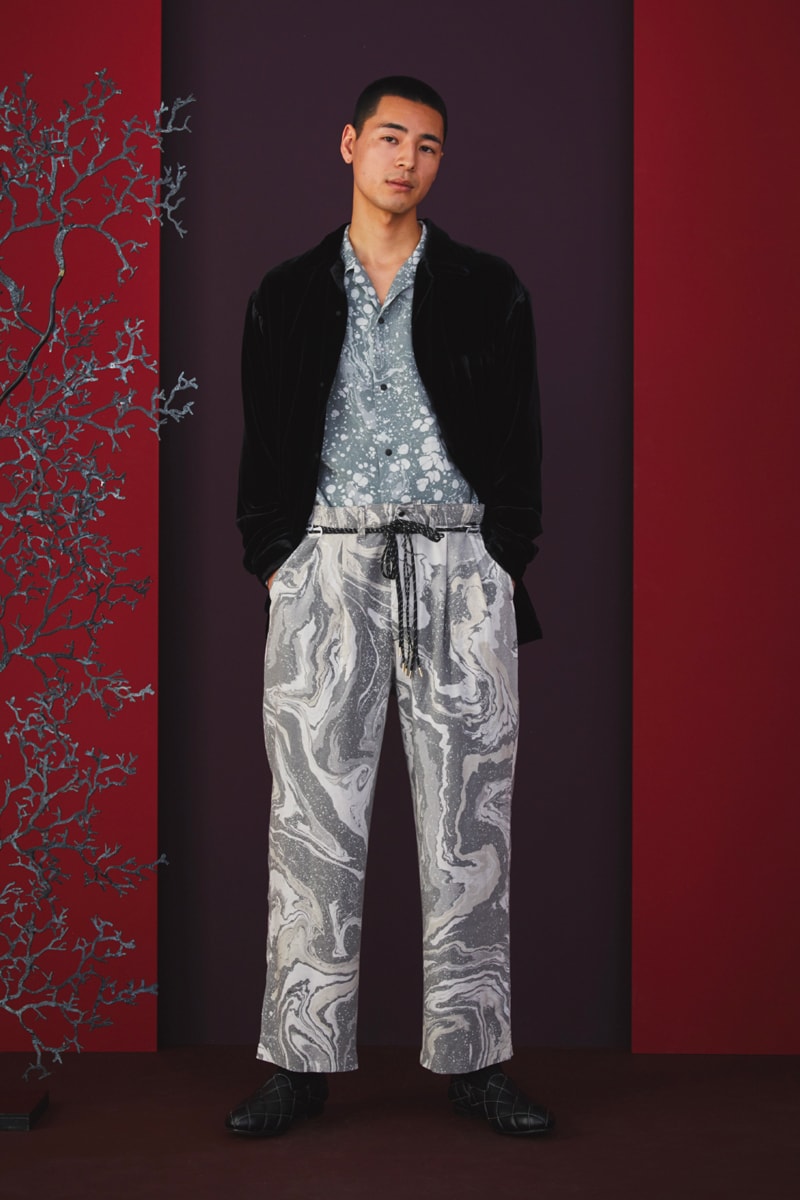 Sasquatchfabrix Fall Winter 2020 Collection Matsurowanumono kimono noragi traditional japanese japan streetwear denim paintsplatter velvet plaid gown happi sumi-e ink tokyo lookbook