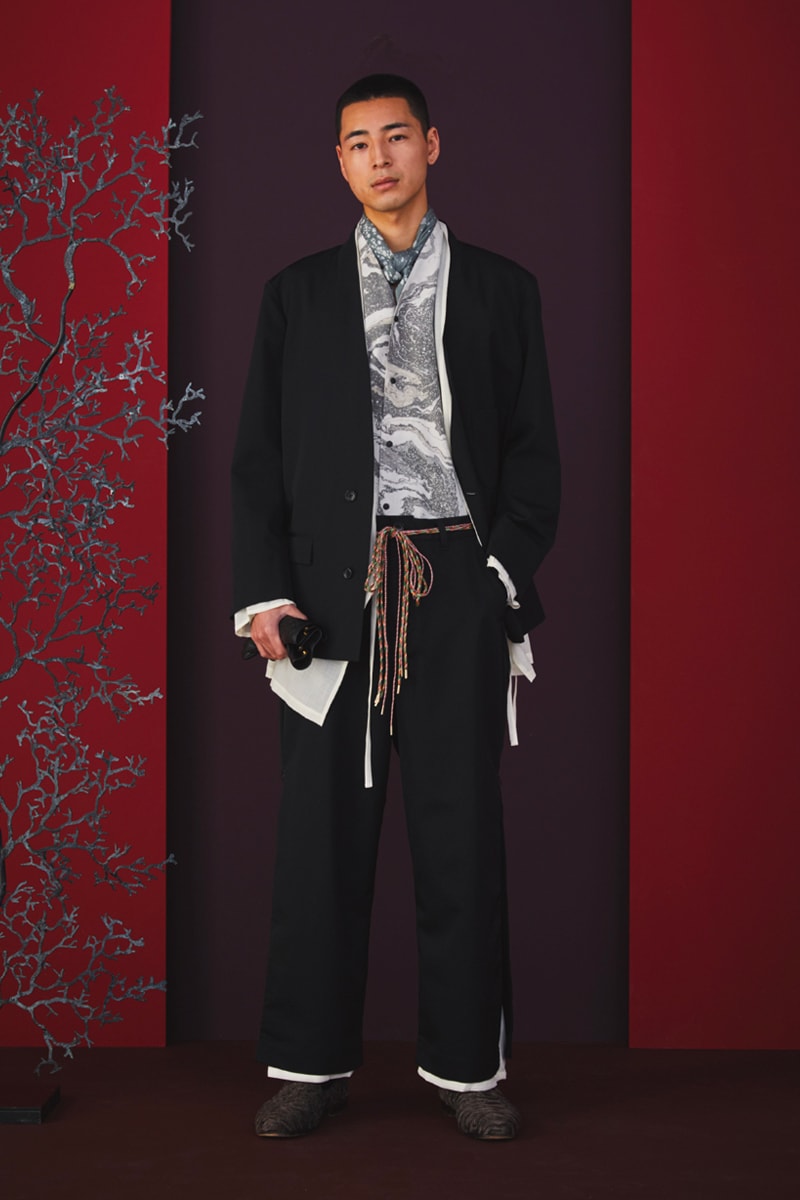 Sasquatchfabrix Fall Winter 2020 Collection Matsurowanumono kimono noragi traditional japanese japan streetwear denim paintsplatter velvet plaid gown happi sumi-e ink tokyo lookbook