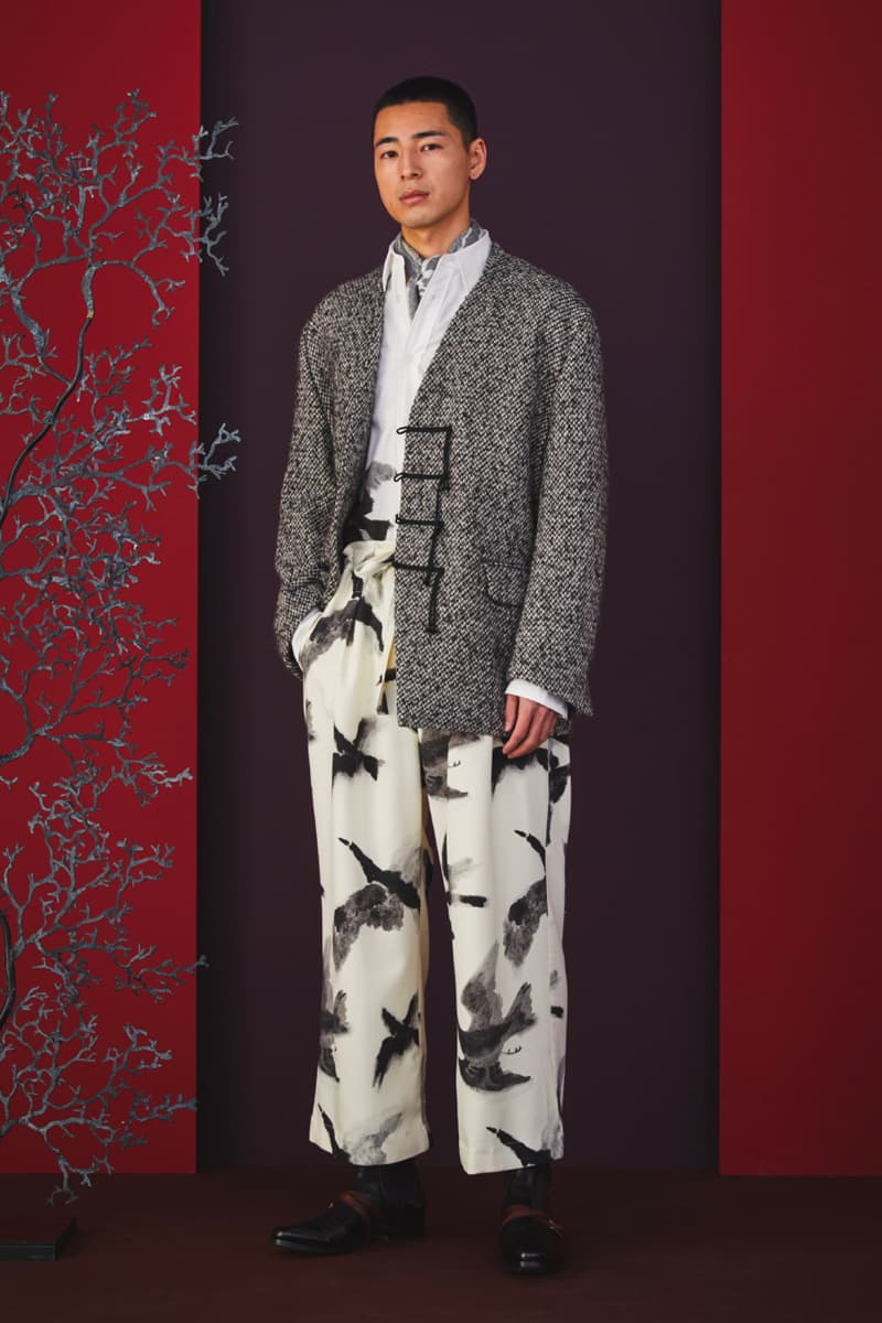 Sasquatchfabrix Fall Winter 2020 Collection Matsurowanumono kimono noragi traditional japanese japan streetwear denim paintsplatter velvet plaid gown happi sumi-e ink tokyo lookbook