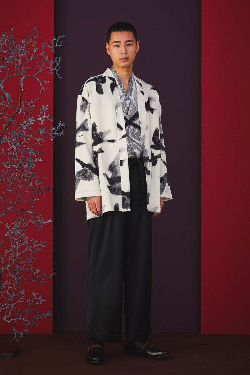 Sasquatchfabrix Fall Winter 2020 Collection Matsurowanumono kimono noragi traditional japanese japan streetwear denim paintsplatter velvet plaid gown happi sumi-e ink tokyo lookbook