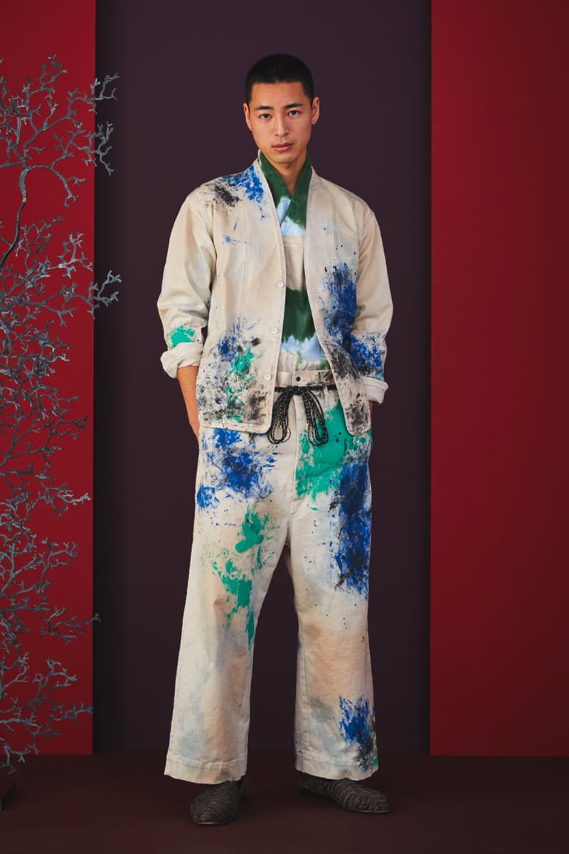 Sasquatchfabrix Fall Winter 2020 Collection Matsurowanumono kimono noragi traditional japanese japan streetwear denim paintsplatter velvet plaid gown happi sumi-e ink tokyo lookbook