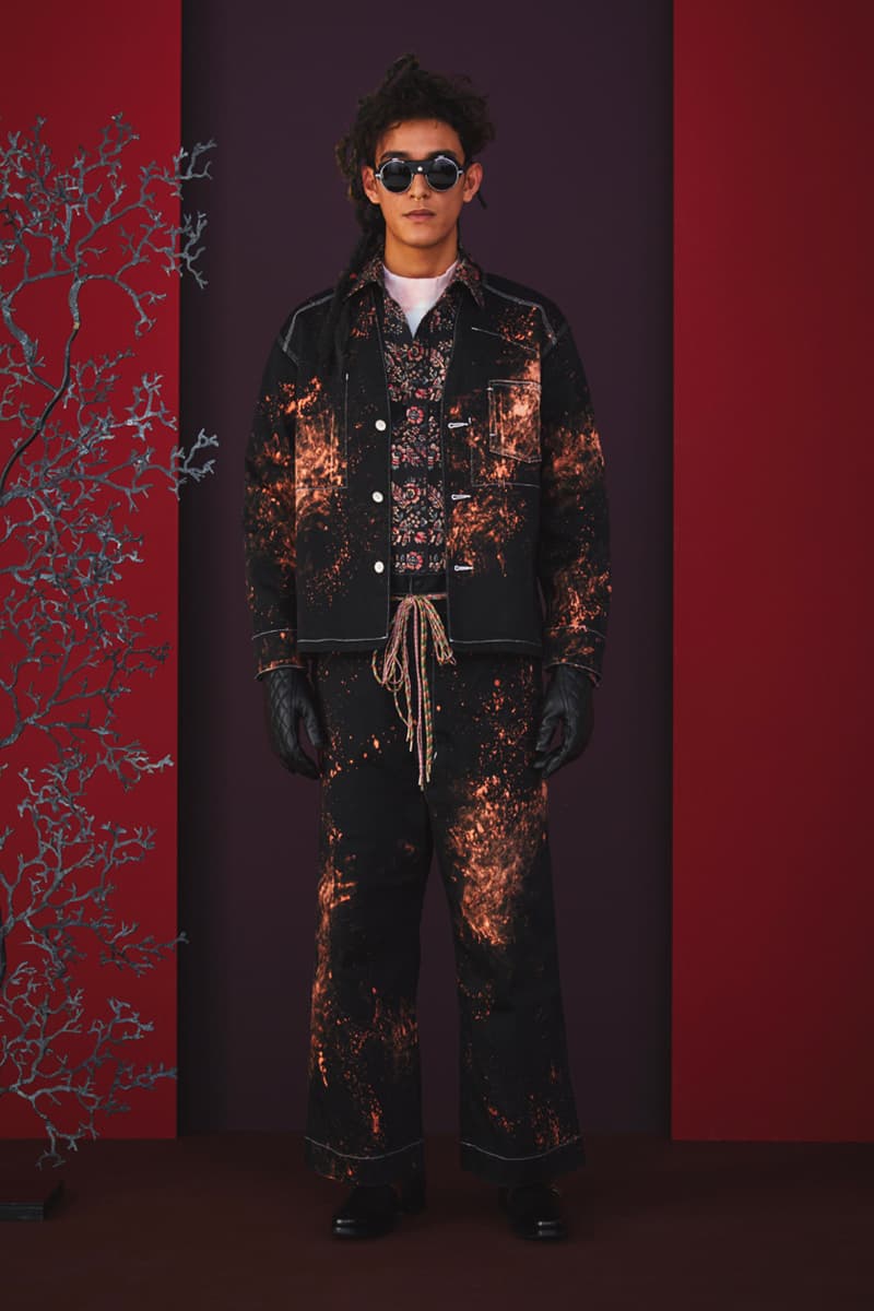 Sasquatchfabrix Fall Winter 2020 Collection Matsurowanumono kimono noragi traditional japanese japan streetwear denim paintsplatter velvet plaid gown happi sumi-e ink tokyo lookbook