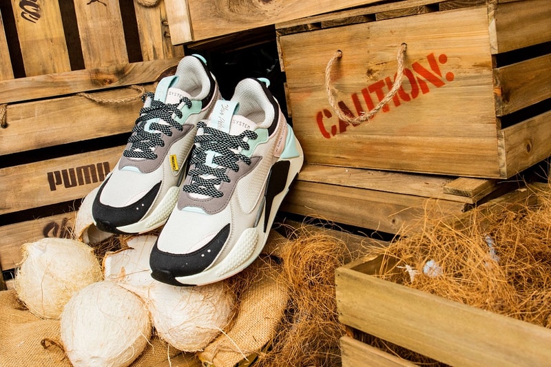 shoe palace shoes sneakers footwear clothes clothing apparel line spring summer 2019 june falling coconuts white teal black grey gray blue rs x collab collaboration puma t shirts tees shorts