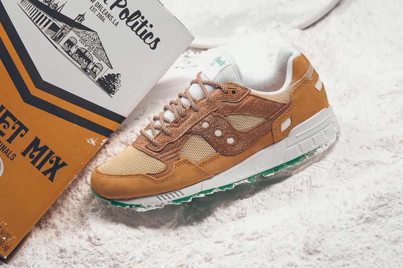 Sneaker Politics x Saucony x Café Du Monde Model sneaker new orleans heritage coffee donuts exclusive powdered sugar