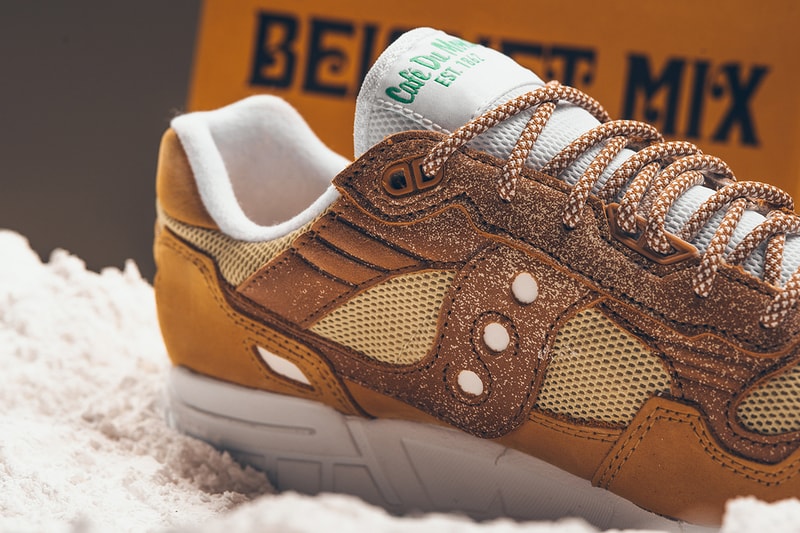 Sneaker Politics x Saucony x Café Du Monde Model sneaker new orleans heritage coffee donuts exclusive powdered sugar