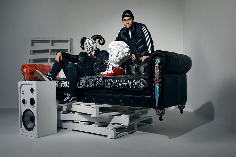 Bois & Cuir Store Stikki Peaches x CDI Furniture 'Ceci N’est Pas Un Divan' Collection Canadian Graffiti Artists Artwork Covered Sofa Four Distressed Vintage Chesterfield Divans Artworks Release Information