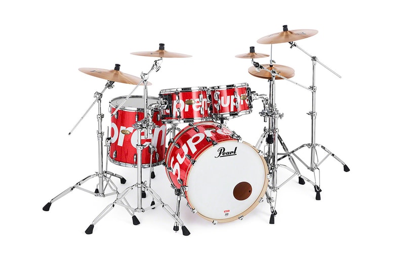 Supreme x Pearl Drum Kit Releasing Price $3,998 USD collaborations musical instruments drum set tom toms bass drum cymbals hi hat