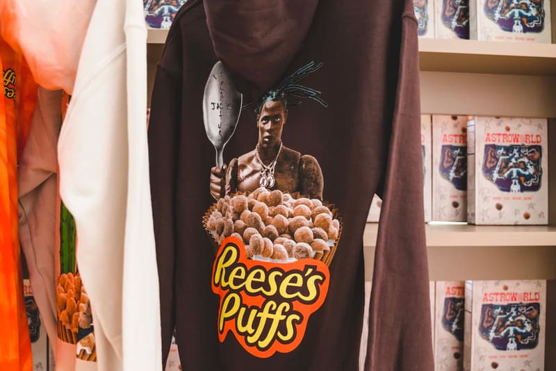 Travis Scott Reese's Puffs Cereal Paris Pop-Up Look Inside Special Boxes Spoon Bowl T shirt Hoodie General