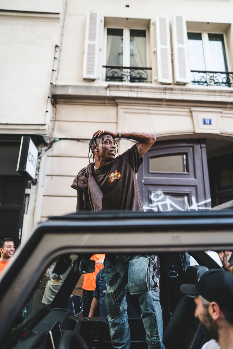 Travis Scott at His Reese's Puffs Paris Pop-Up cereal merch cactus jack