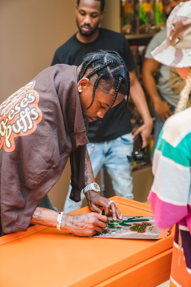 Travis Scott at His Reese's Puffs Paris Pop-Up cereal merch cactus jack