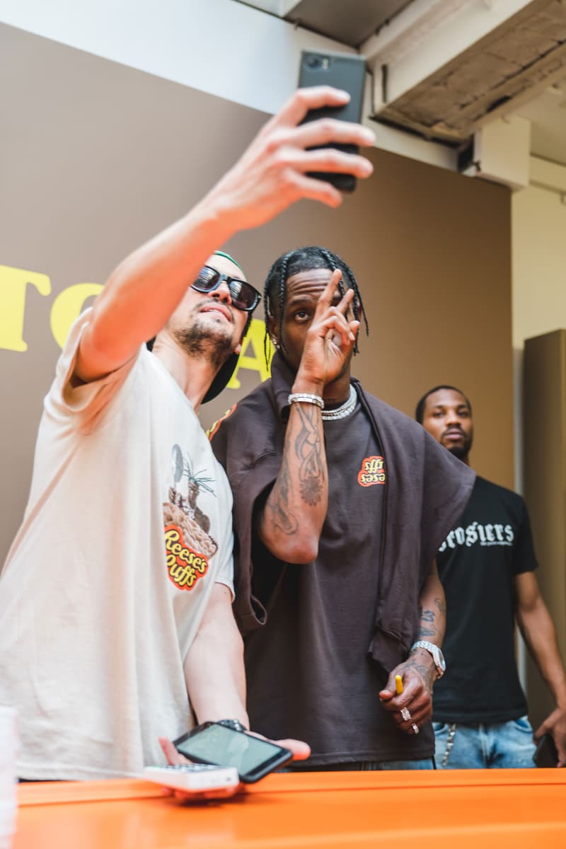 Travis Scott at His Reese's Puffs Paris Pop-Up cereal merch cactus jack