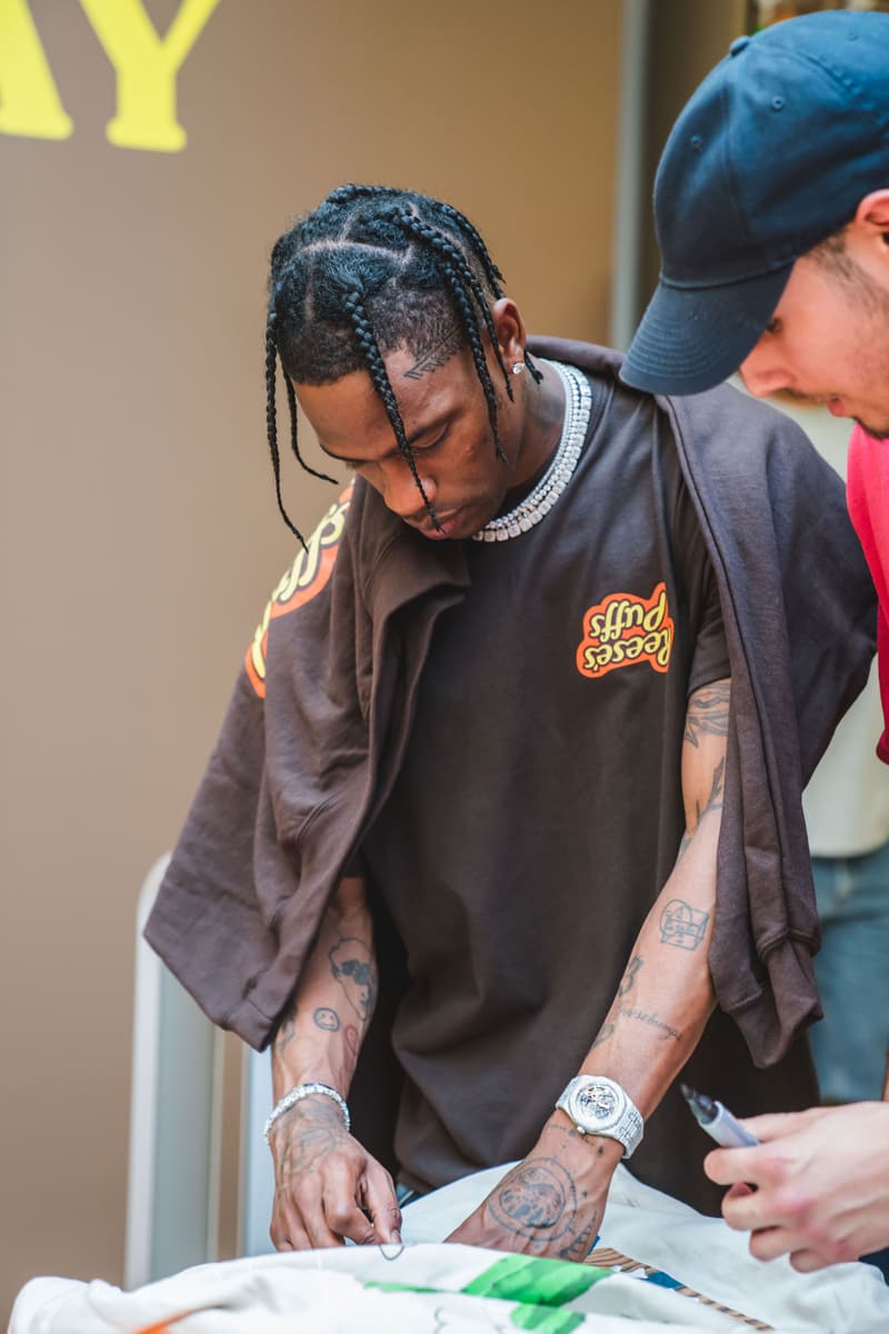 Travis Scott at His Reese's Puffs Paris Pop-Up cereal merch cactus jack