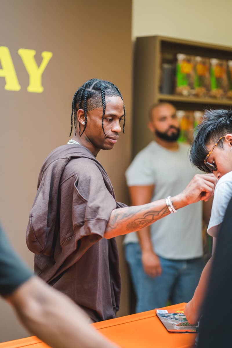 Travis Scott at His Reese's Puffs Paris Pop-Up cereal merch cactus jack