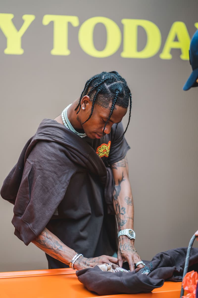 Travis Scott at His Reese's Puffs Paris Pop-Up cereal merch cactus jack