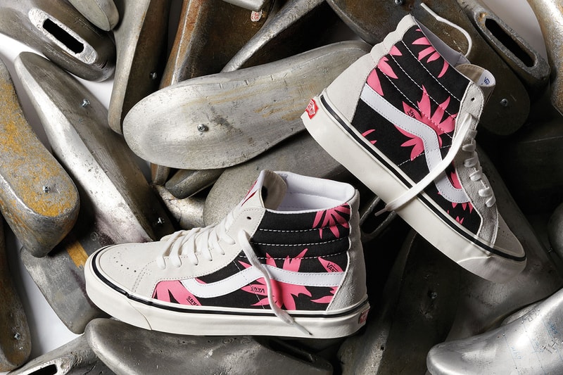 vans anaheim era sk8-hi factory collection pack print stripes summer leaf release information first look buy cop purchase blue red black pink