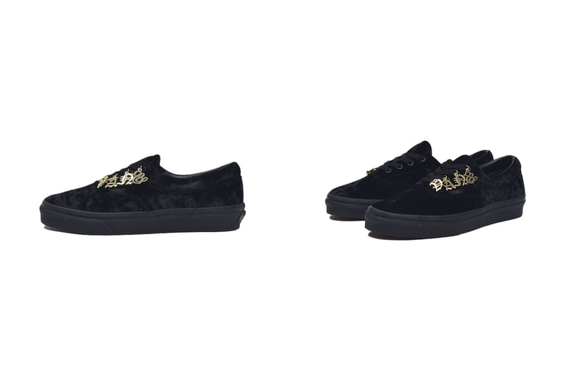 Vans Era Olde English Black & Red Velvet suede waffle sole brand tag gold letters