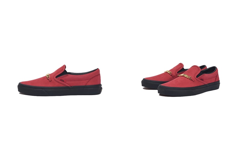 Vans Era Olde English Black & Red Velvet suede waffle sole brand tag gold letters