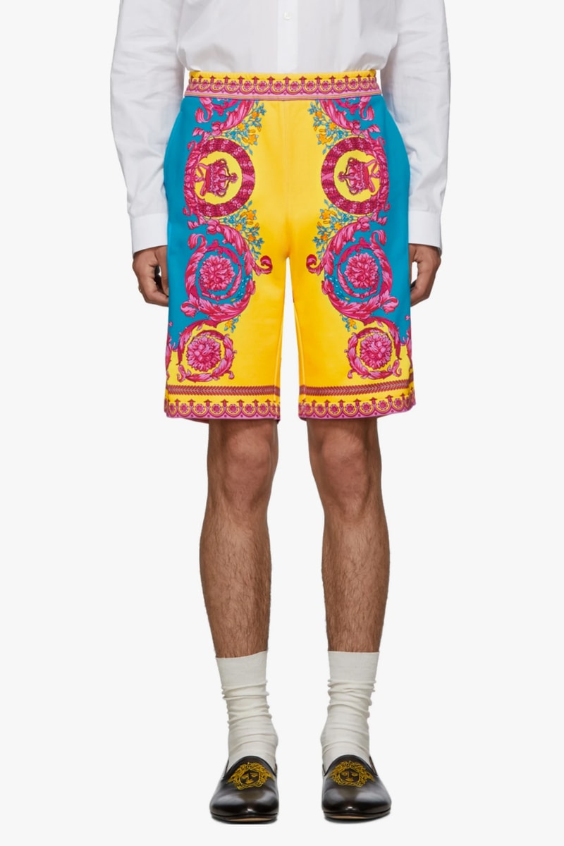 Versace "Baroque" Shorts Release 100% silk blue orange print SSENSE