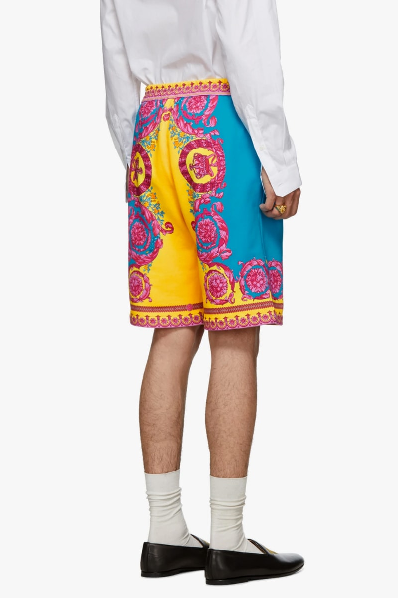 Versace "Baroque" Shorts Release 100% silk blue orange print SSENSE