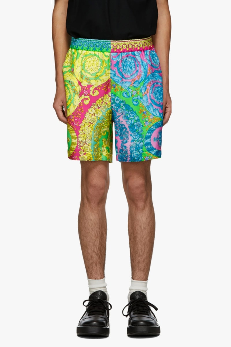 Versace "Baroque" Shorts Release 100% silk blue orange print SSENSE