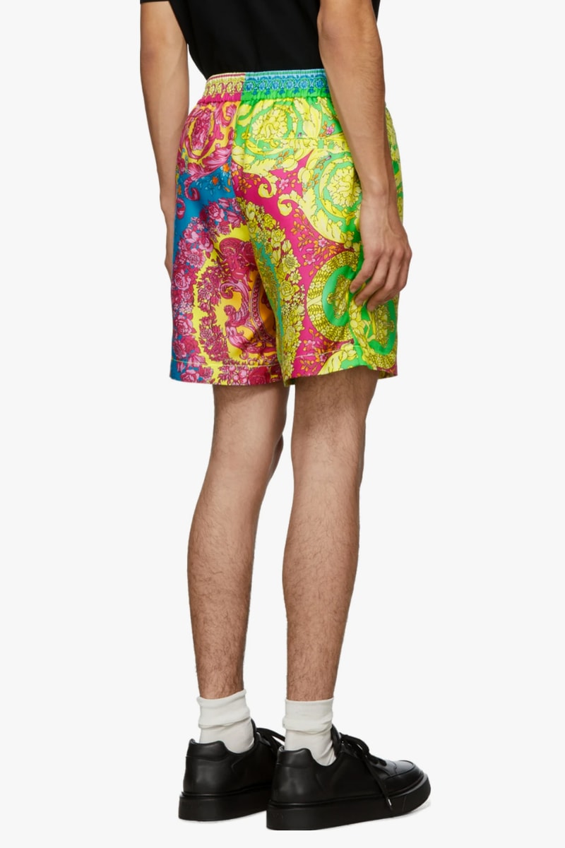 Versace "Baroque" Shorts Release 100% silk blue orange print SSENSE