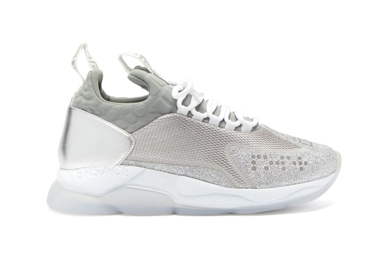 versace cross chainer glitter embellished trainers gray colorway release 