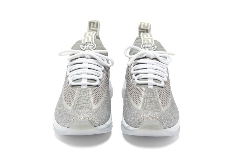 versace cross chainer glitter embellished trainers gray colorway release 