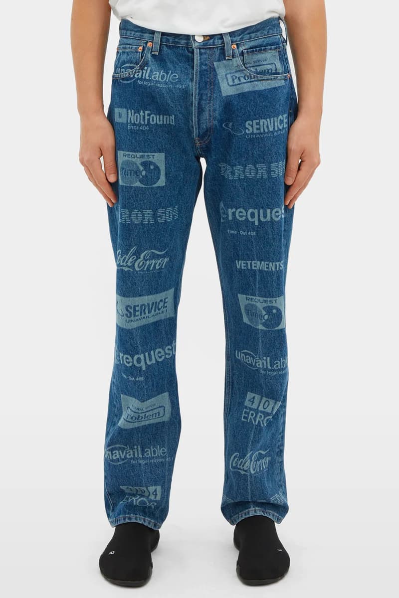 Vetements Error-Print Denim Jacket Jeans Release Blue 2019 Spring Summer